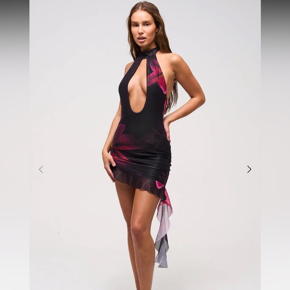 Murci Dresses & Skirts - Murci Tigerlily Asymmetrical Cutout Mini Dress | Black & Pink | NWT | Size 6